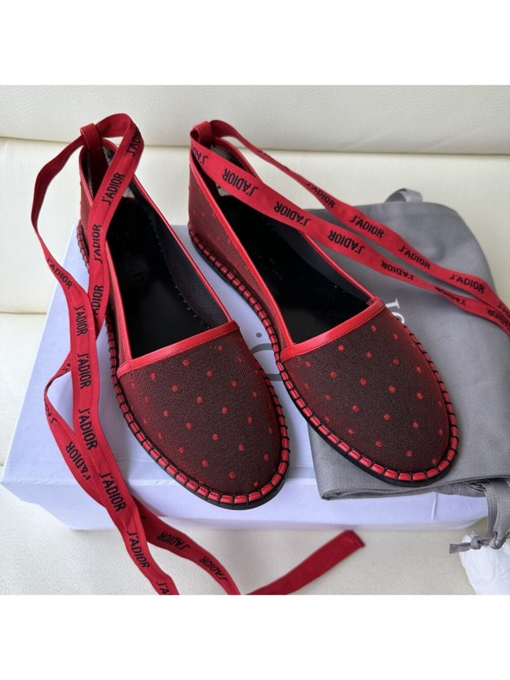 New Christian DIOR BALLERINA DEEP RED ESPADRILLES Shoes SZ 38.5 Nicely D